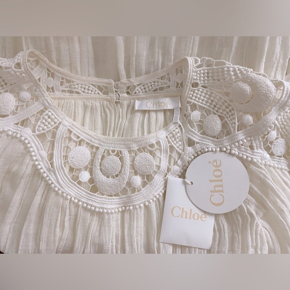 NWT CHLOE BOHO CROCHET MILK WHITE GUIPURE LACE EMBROIDERY BLOUSE SHIRT TOP 36 - Picture 13 of 15